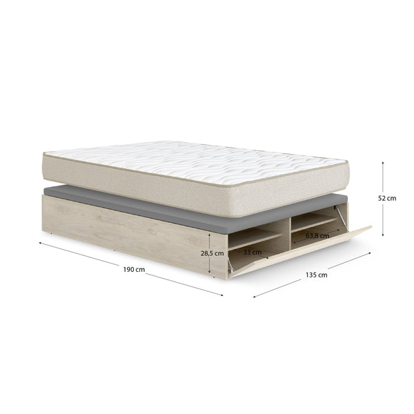Pack poupança casamento Canapé com sapateira Lan e Colchão viscoelástico Nova Plus 135 x 190 cm