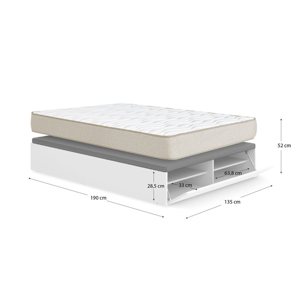 Pack poupança casamento Canapé com sapateira Lan e Colchão viscoelástico Nova Plus 135 x 190 cm