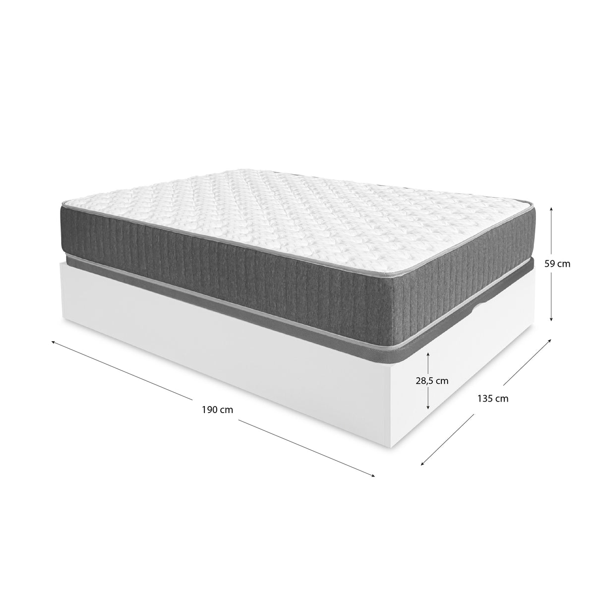 Pack poupança casamento Sommier elevatório Nest com Colchão viscoelástico e molas Aurea 135 x 190 cm