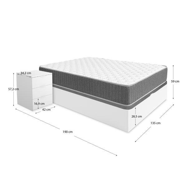 Pack poupança casal Canapé Nest, 2 Mesas de Cabeceira e Colchão viscoelástico e molas Aurea 135 x 190 cm