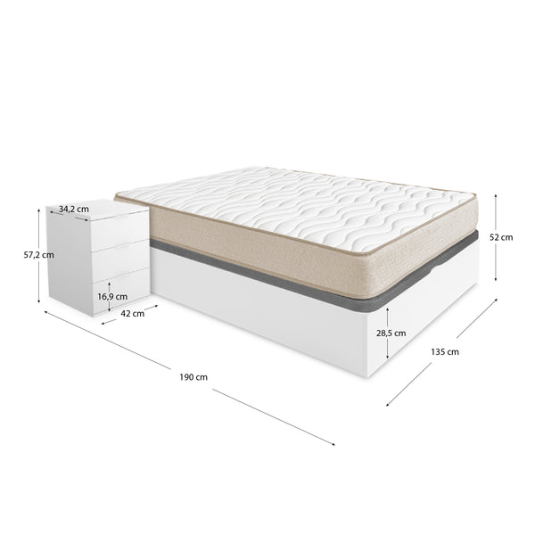 Pack de poupança para casal Canapé Nest, 2 Mesas de cabeceira e Colchão viscoelástico Nova Plus 135 x 190 cm