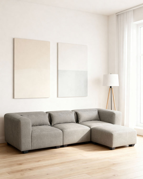 Sofá modular de três lugares Liza com apoio de pés