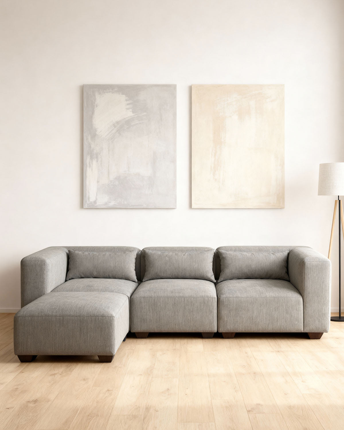 Sofá modular de três lugares Liza com apoio de pés