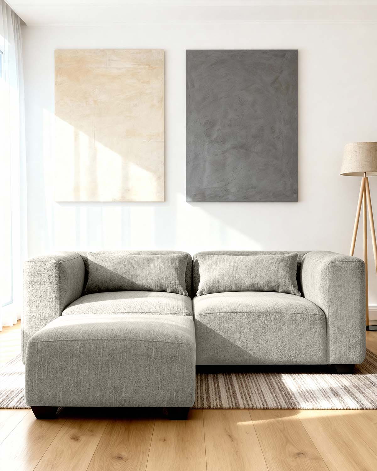 Sofá modular de dois lugares Liza com apoio de pés