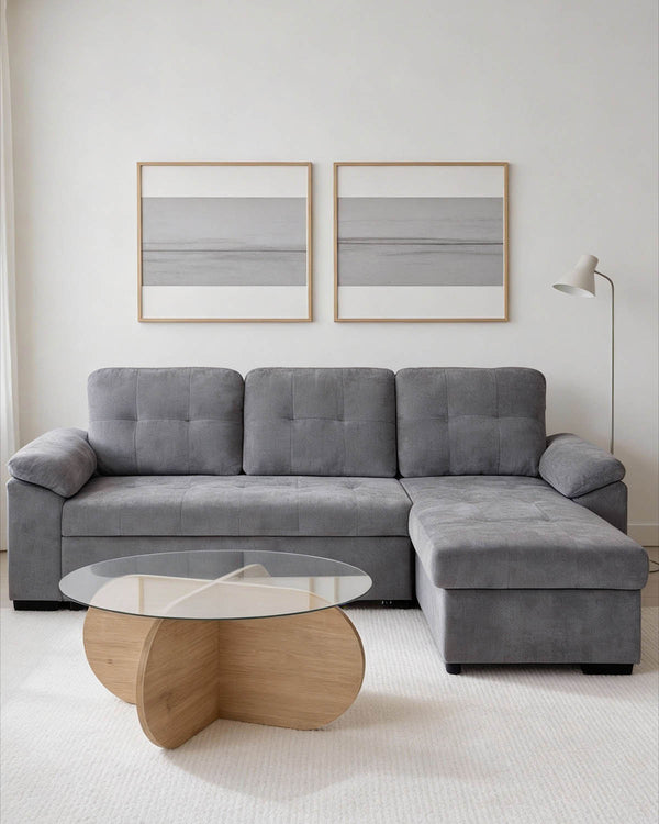 Sofá-cama com chaise longue reversível e arrumação Alexis