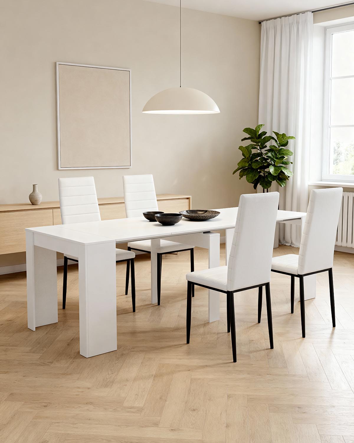 Pack de poupança com mesa extensível Kiona e cadeiras Corina
