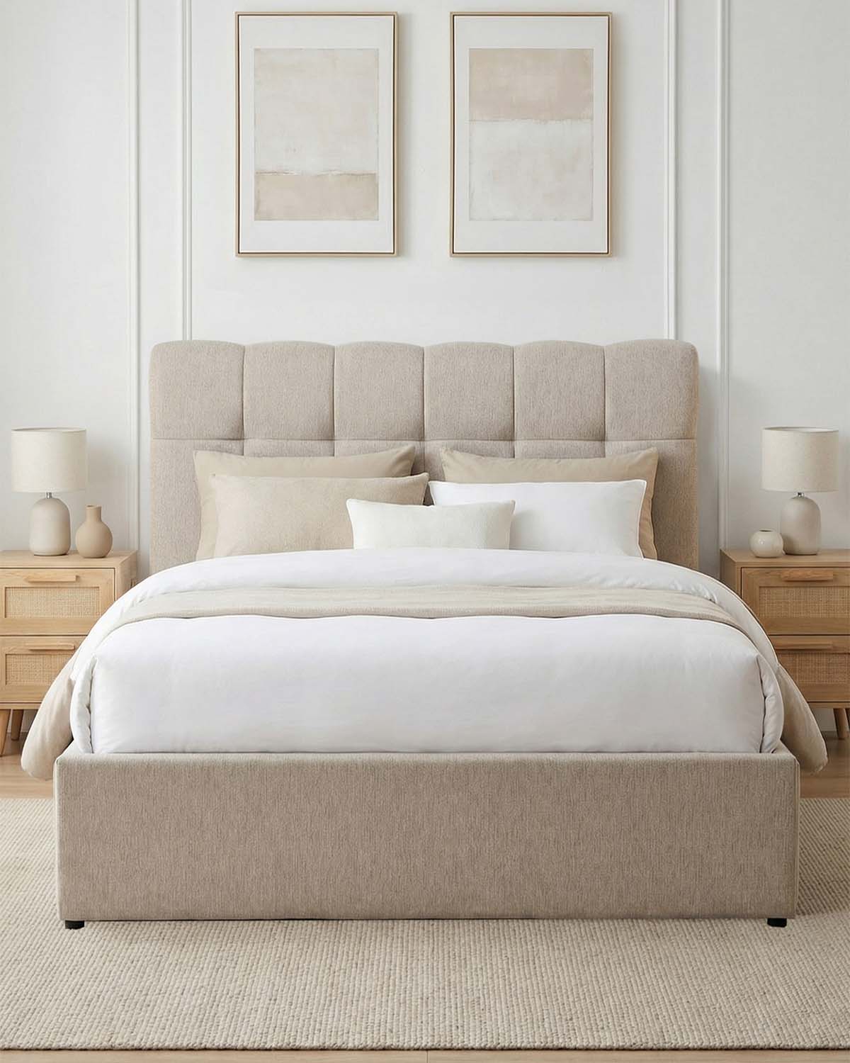 Base de cama de casal estofada com cabeceira Winnie