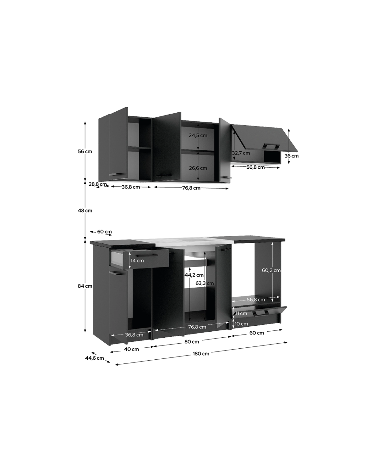 Cozinha modular Kirsten com módulo de forno