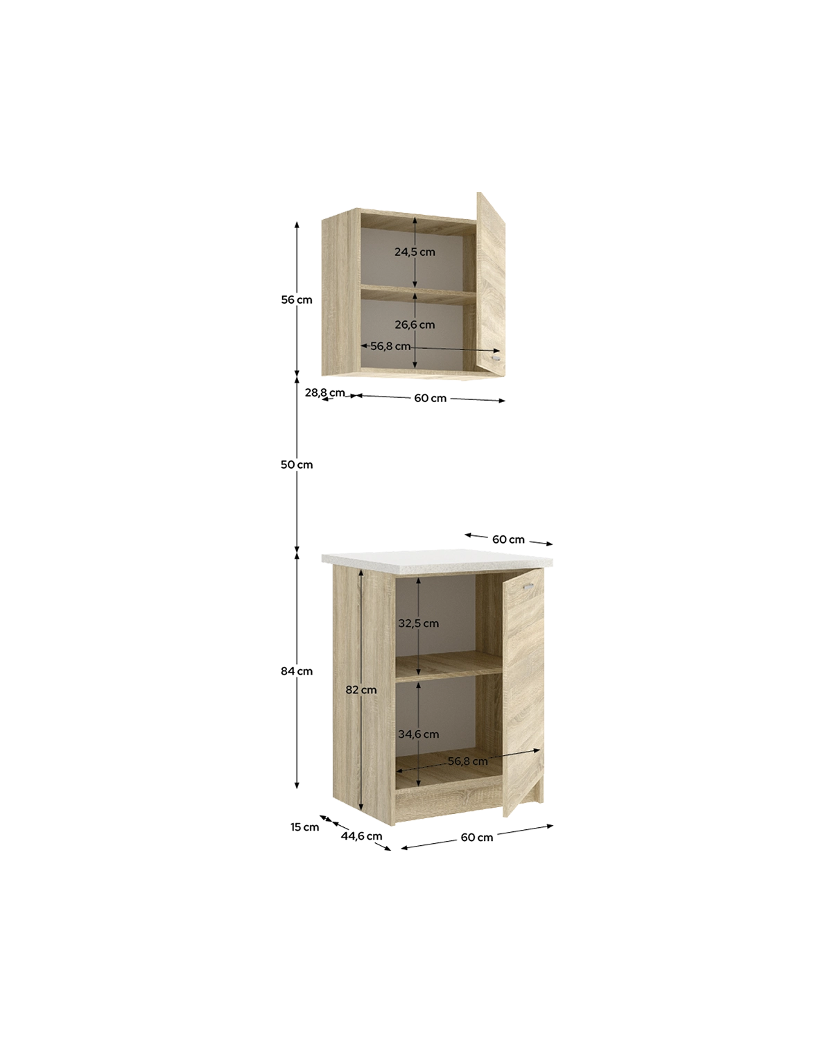Conjunto de 2 módulos de cozinha superior e inferior Kirsten