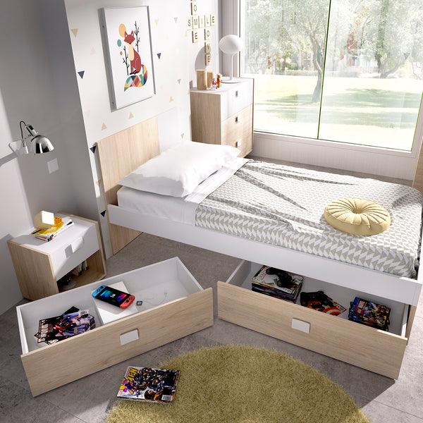 Pack poupança juvenil Quarto completo Dina com Colchão Nova 90 x 190 cm e Estrado