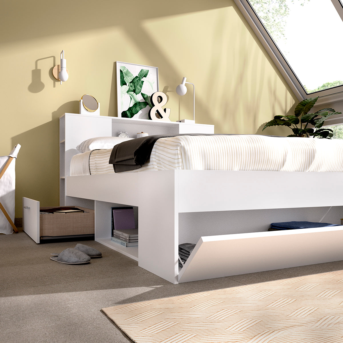 Pack Poupança Casal Cama Lanka com Cabeceira, Colchão Aurea e Estrado de Lattes 135 x 190 cm