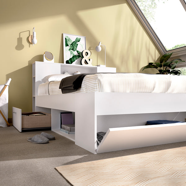 Pack de poupança para casal Cama Lanka com cabeceira, Colchão Nova Plus e Estrado de 135 x 190 cm