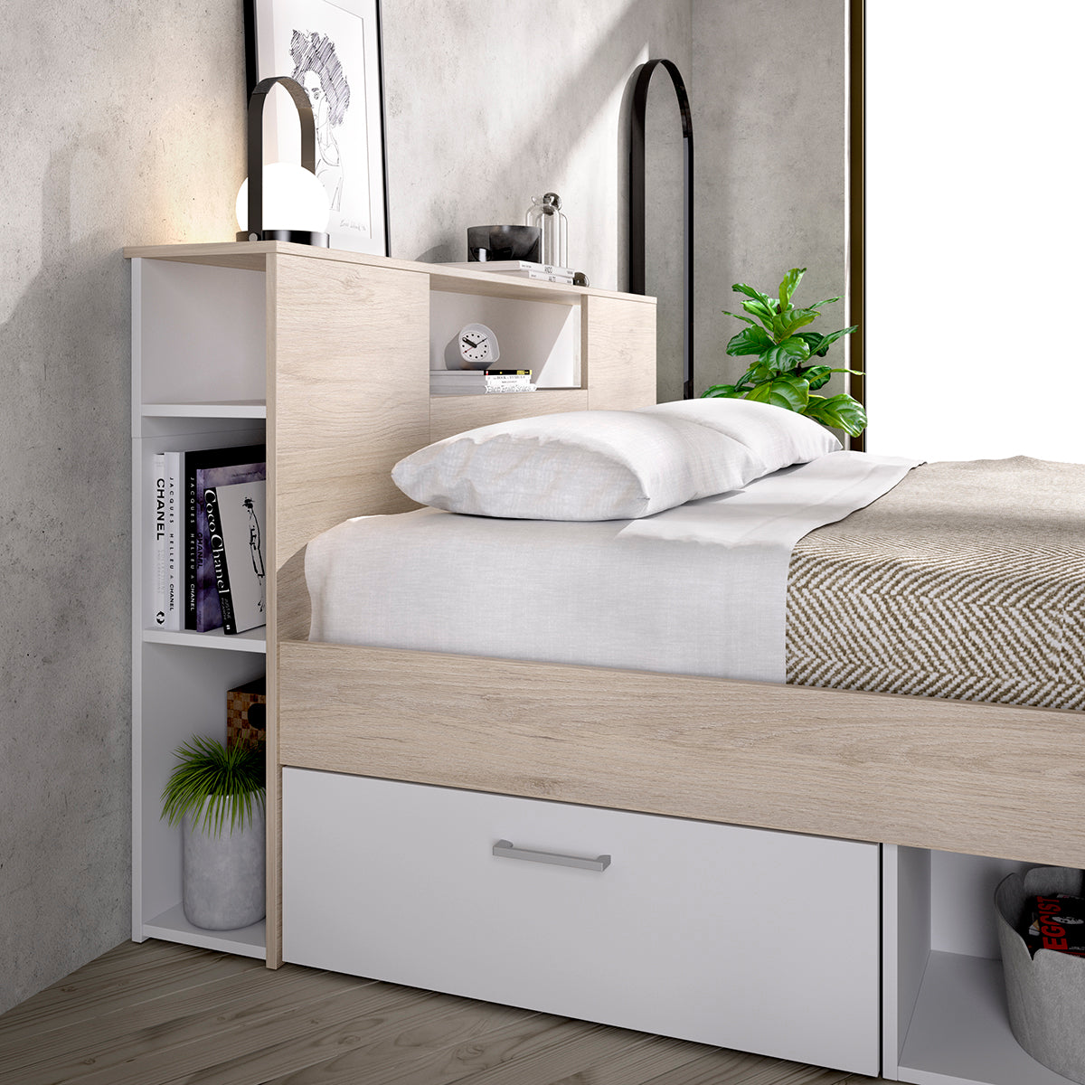 Pack poupança casamento Cama Lanka com cabeceira, Colchão Aurea e Estrado 135 x 190 cm