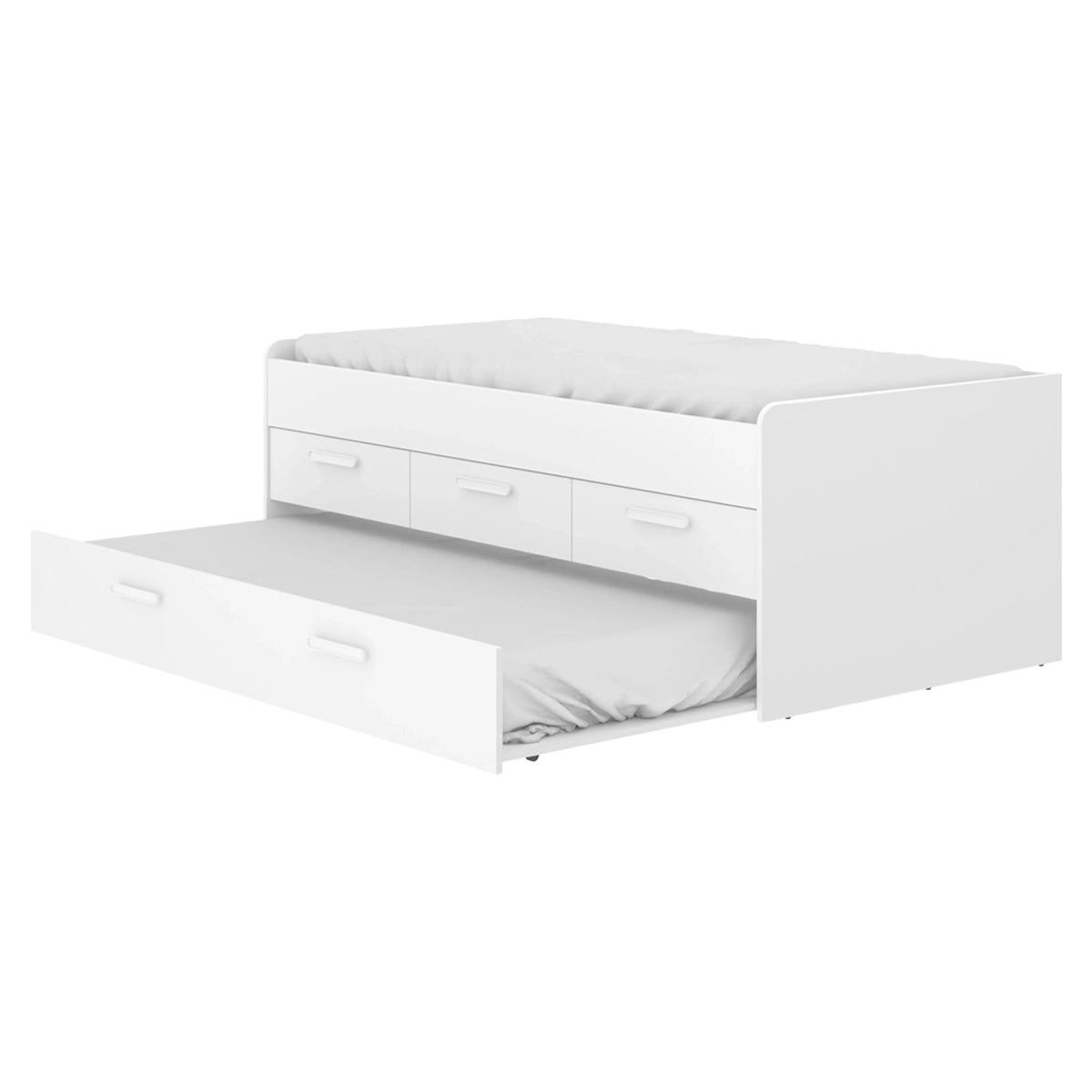 Pack poupança juvenil Cama auxiliar Leka com 3 gavetas, 1 Estrado e 2 Colchões viscoelásticos Nova 90 x 190 cm