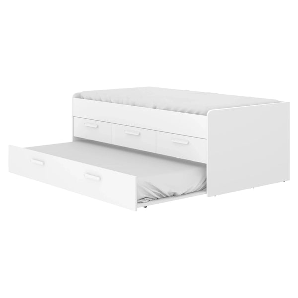 Pack poupança juvenil Cama auxiliar Leka com 3 gavetas, 1 Estrado e 2 Colchões viscoelásticos Nova 90 x 190 cm