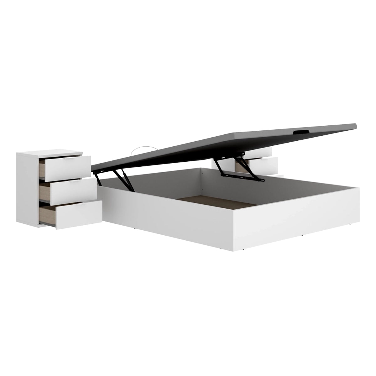 Pack poupança casal: Canapé Nest, 2 Mesas de cabeceira e Colchão viscoelástico Nova Plus 150 x 190 cm