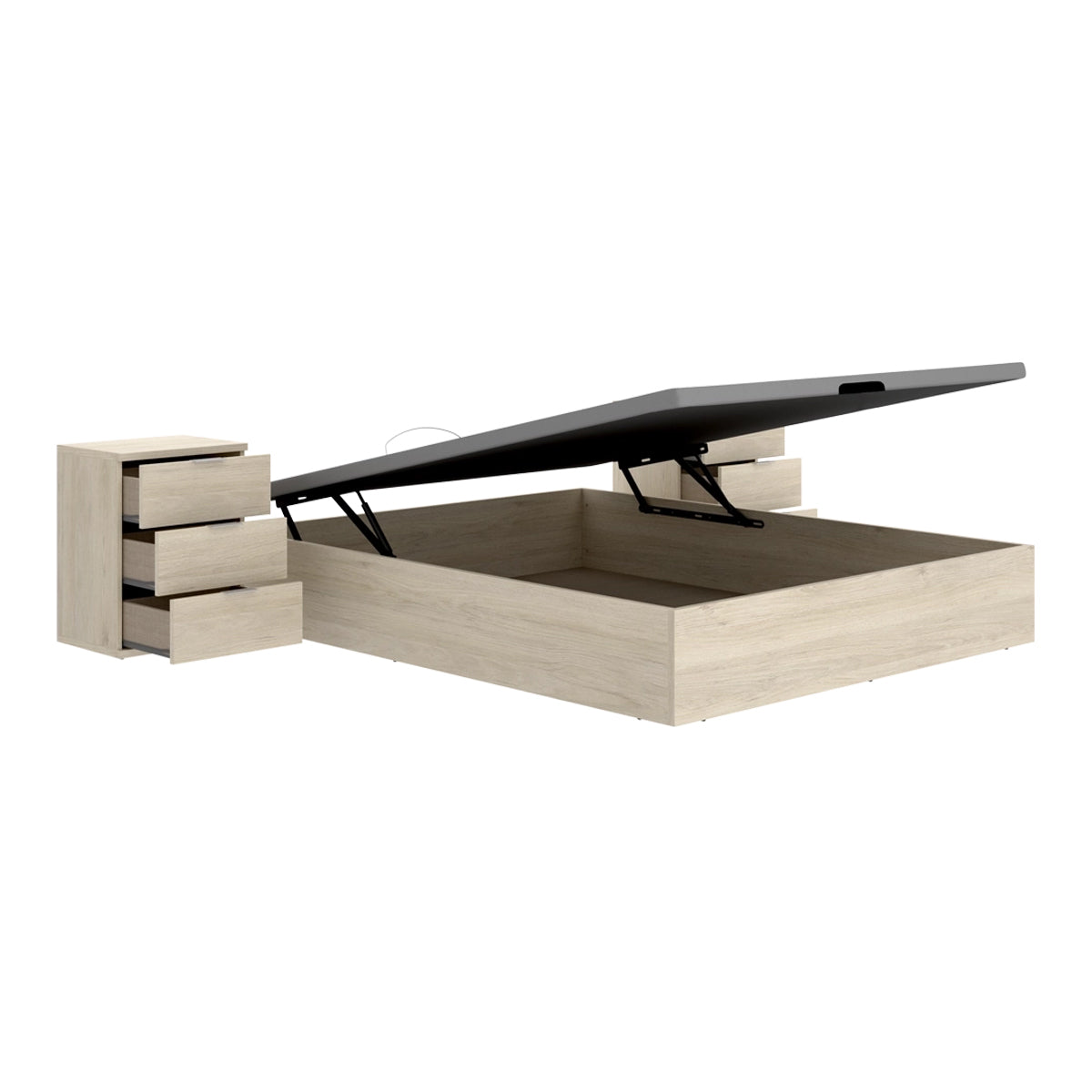 Pack poupança casal: Canapé Nest, 2 Mesas de cabeceira e Colchão viscoelástico Nova Plus 150 x 190 cm