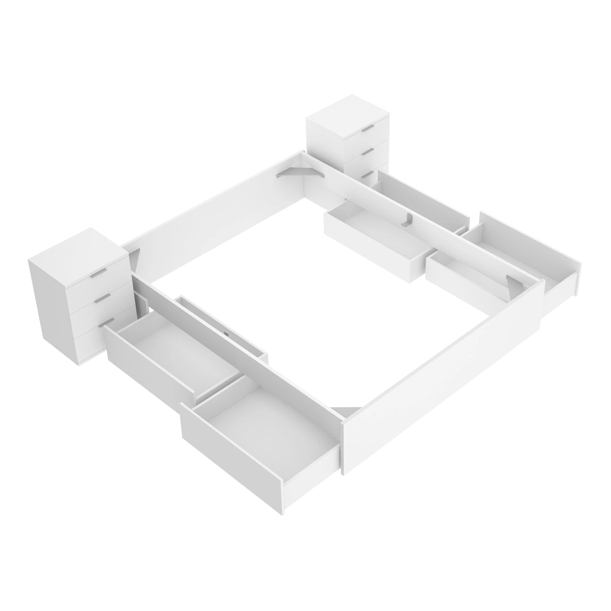 Pack económico casamento Cama compacta, 2 Mesas de cabeceira, Colchão viscoelástico Nova Plus e Estrado 150 x 190 cm