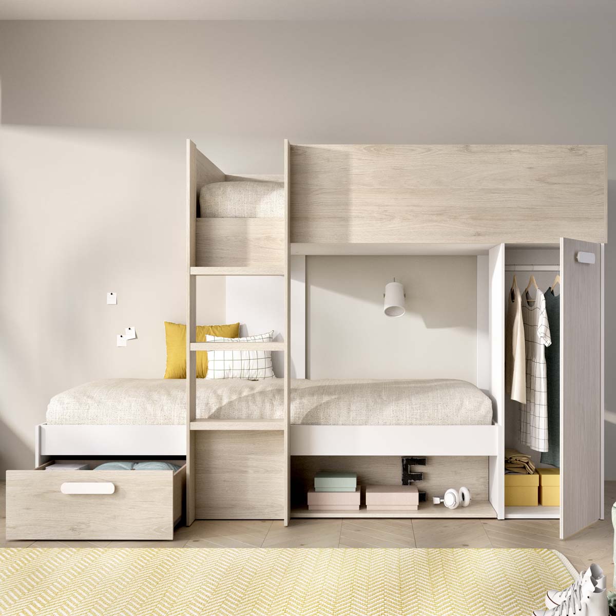 Pack Poupança Juvenil Cama Comboio Kos, 1 Estrado e 2 Colchões Viscoelásticos Nova 90 x 190 cm