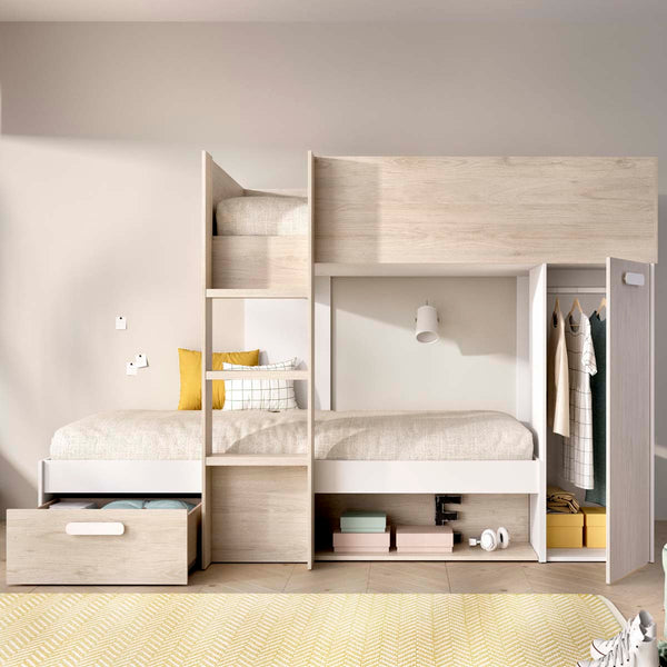 Pack Poupança Juvenil Cama Comboio Kos, 1 Estrado e 2 Colchões Viscoelásticos Nova 90 x 190 cm