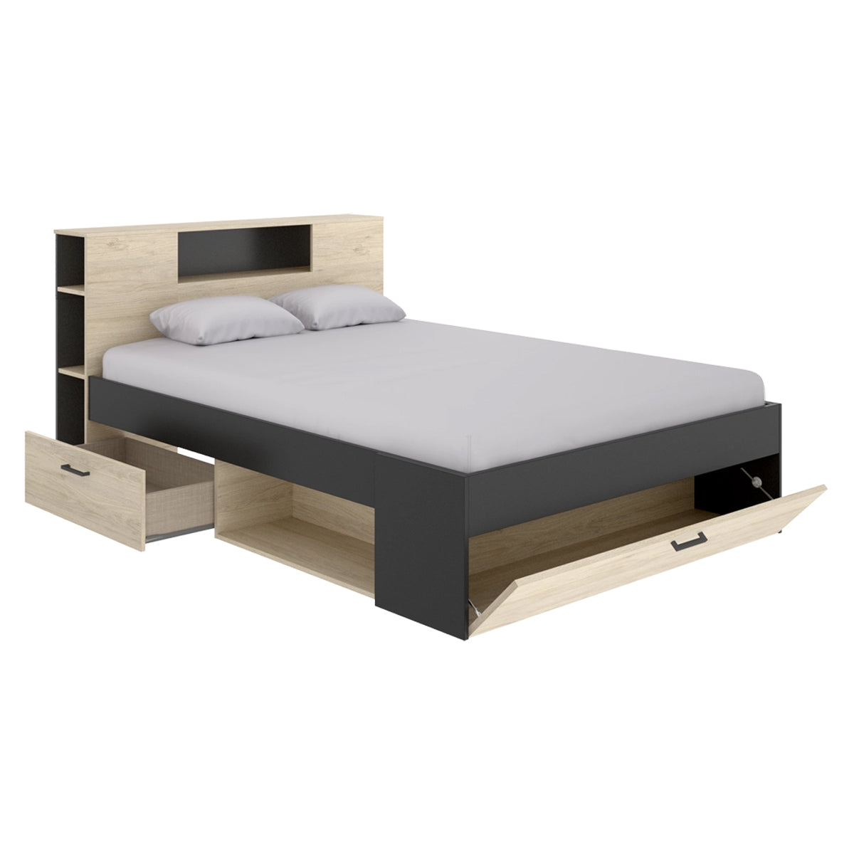 Pack poupança casamento Cama Lanka com cabeceira, Colchão Aurea e Estrado 135 x 190 cm