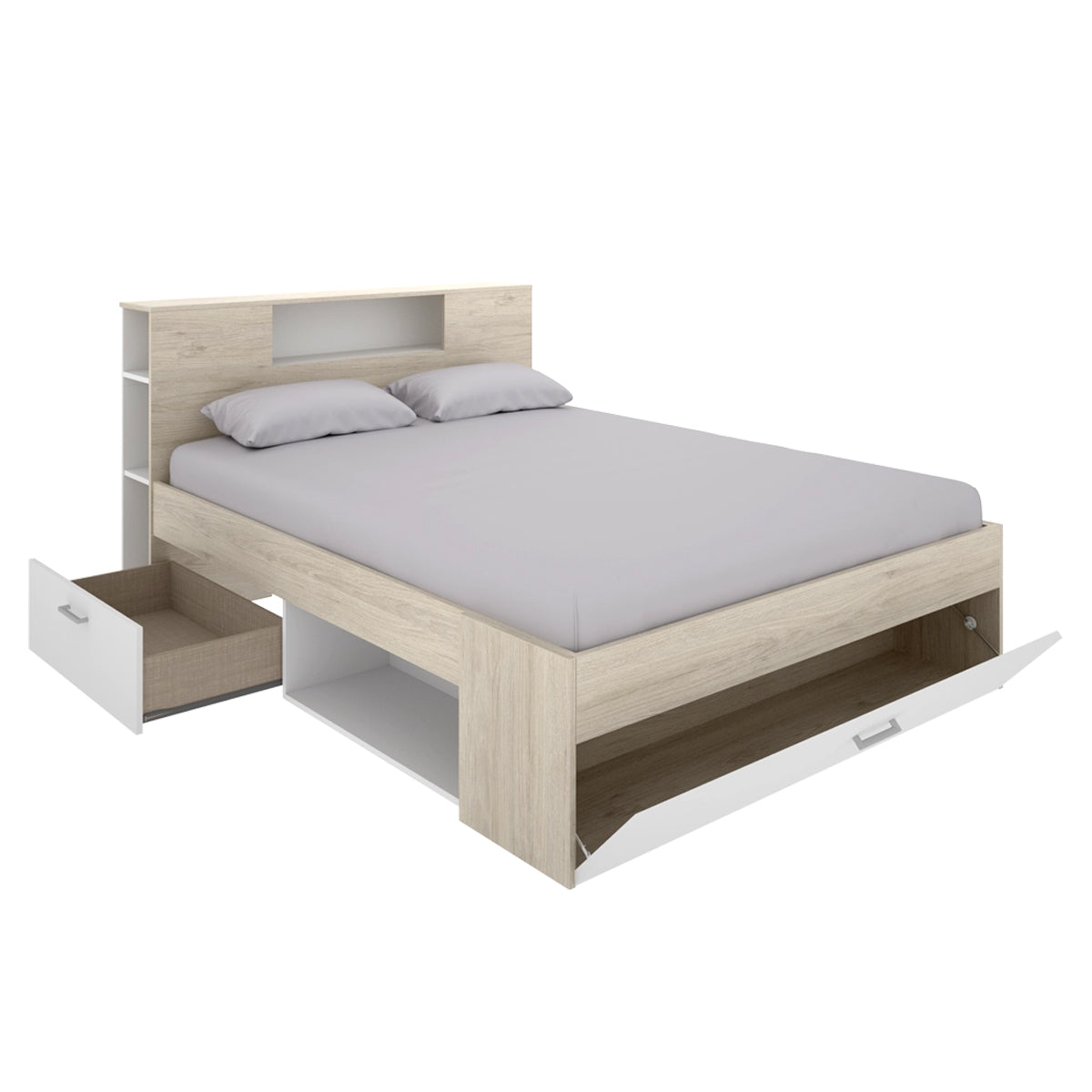Pack poupança casal Cama Lanka com cabeceira, Colchão Nova Plus e Estrado de 135 x 190 cm