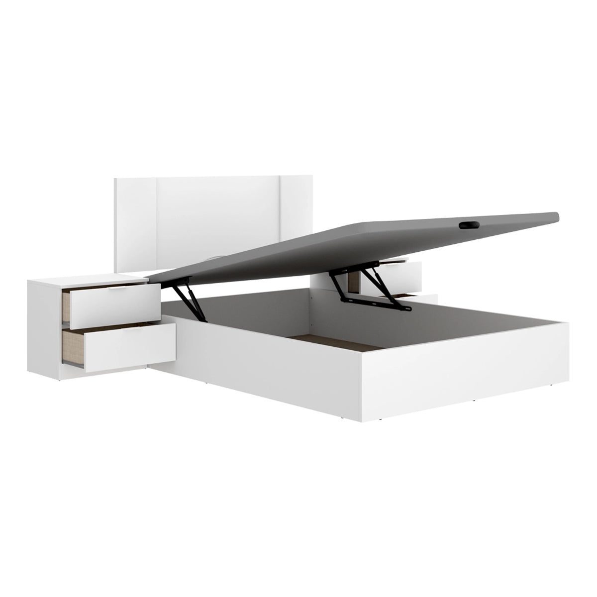 Pack poupança casal Canapé, Cabeceira com 2 Mesinhas Flow e Colchão viscoelástico Nova Plus 135 x 190 cm