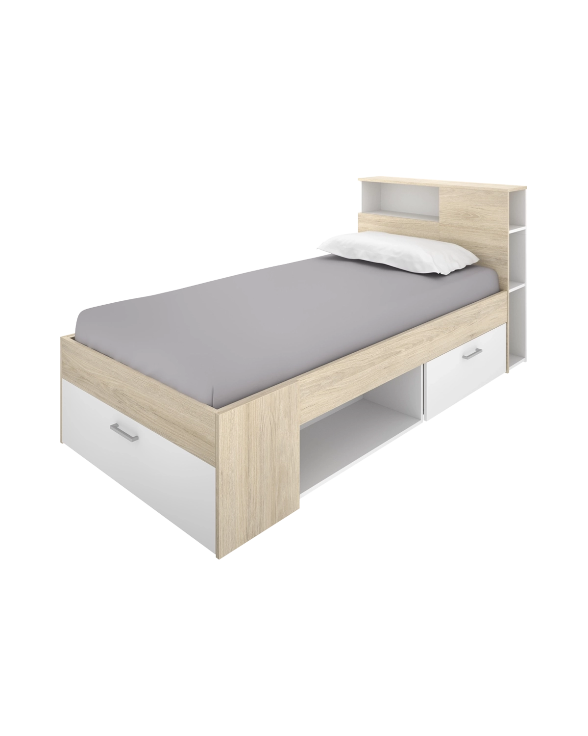 Cama individual com cabeceira e arrumação Lanka