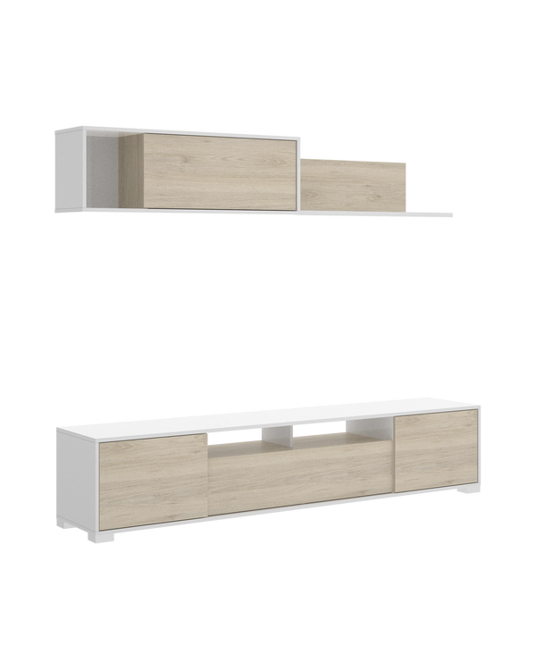 Pack de sala de estar e sala de jantar Ken, em carvalho/branco, com três peças