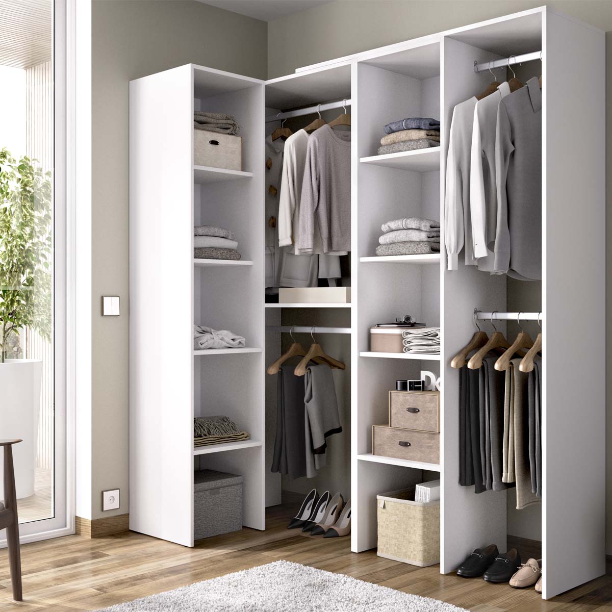Armário-closet de canto ajustável com duas colunas Suit