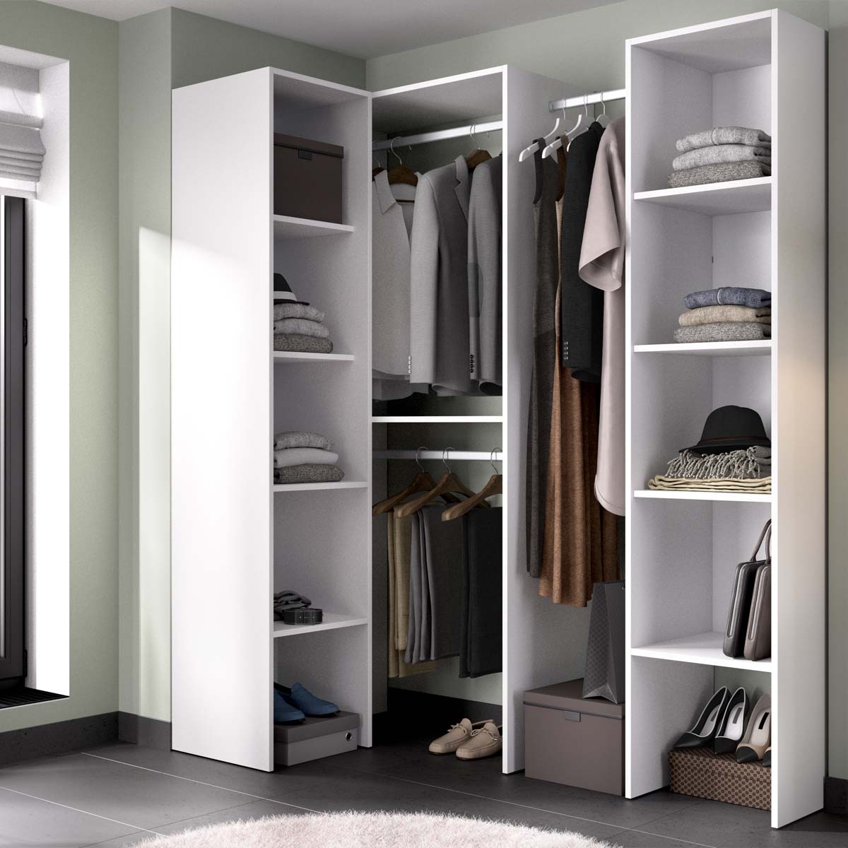Armário-closet de canto ajustável com duas colunas Suit