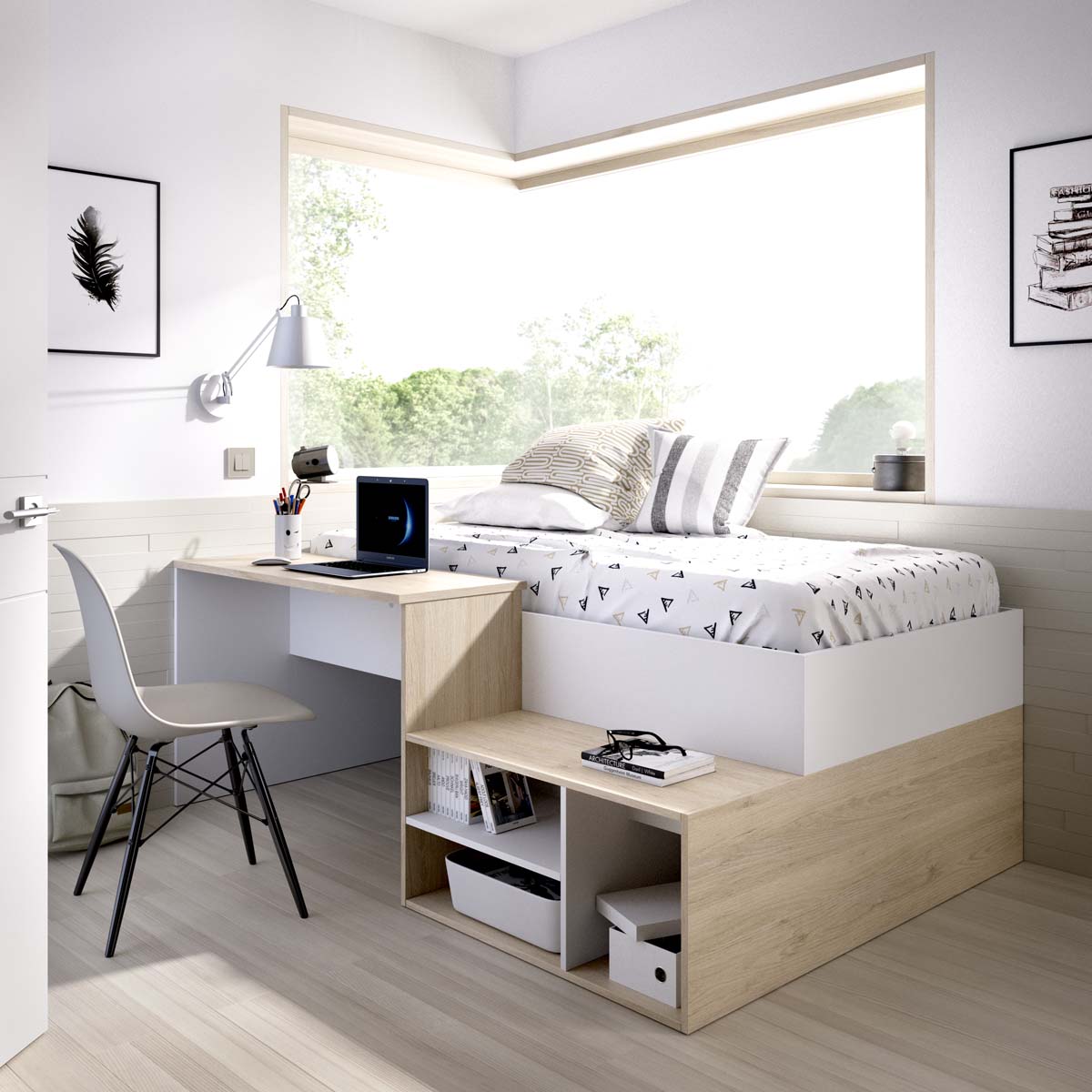 Cama individual com secretária Kric