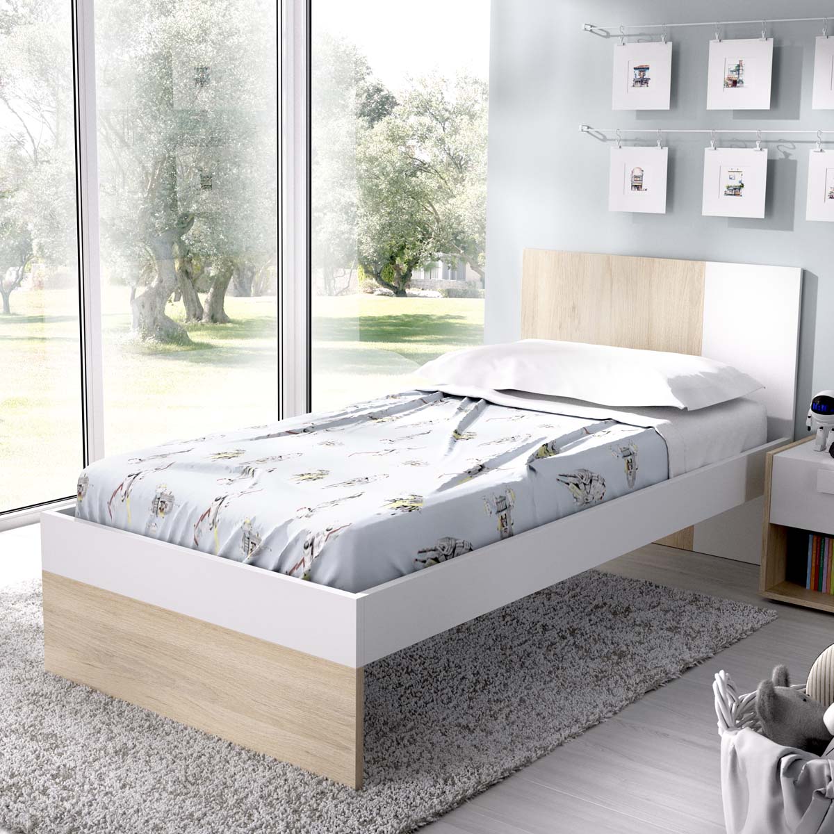 Cama individual com cabeceira Dina