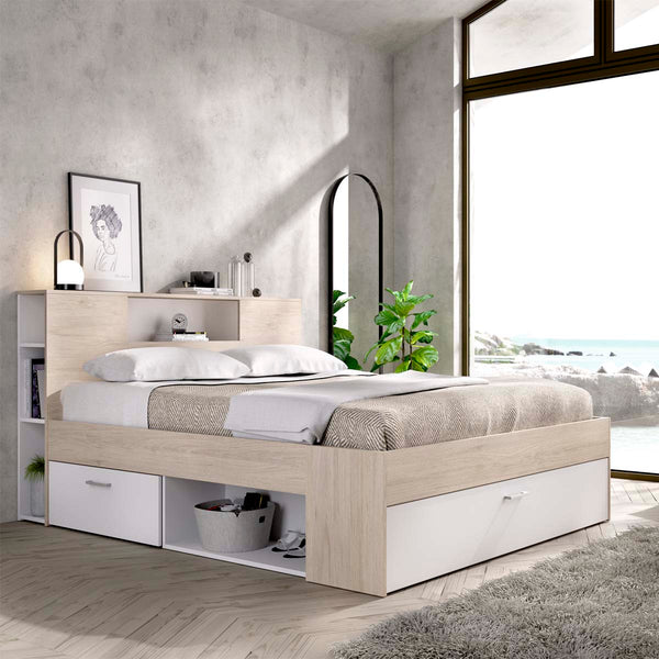Cama de casal com cabeceira e arrumação Lanka