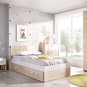 Cama individual com cabeceira e gavetas Dina