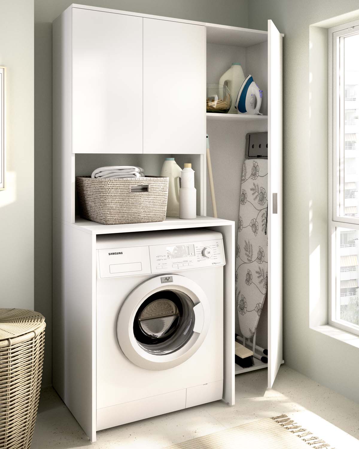 Armario para lavadora con modulo alto y columna auxiliar Fit