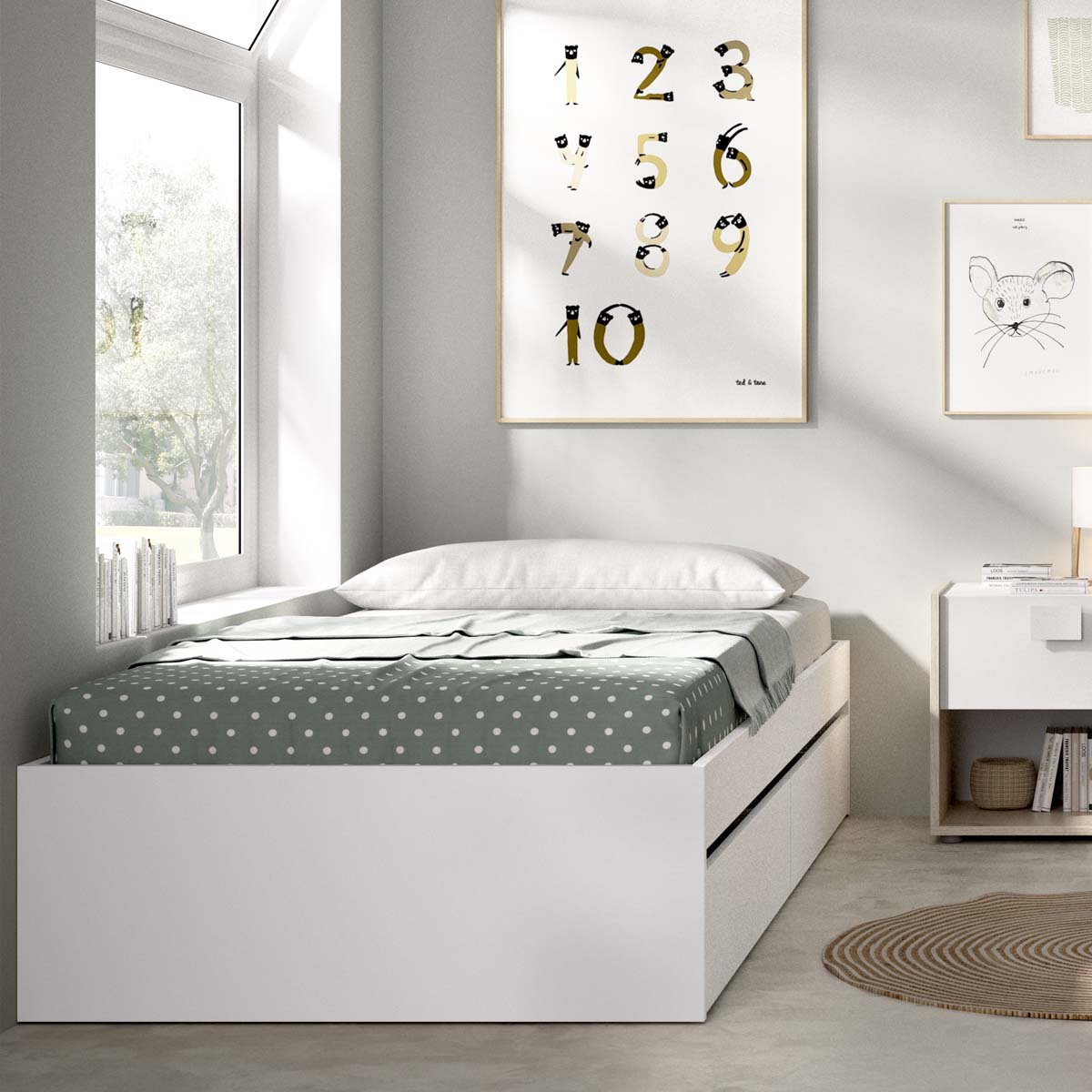 Cama de solteiro com gavetas Lago