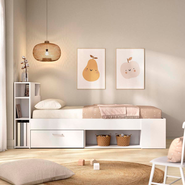 Pack poupança juvenil Cama Lanka com cabeceira, Colchão viscoelástico Nova e Estrado 90 x 190 cm