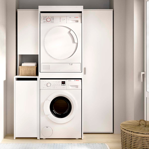 Armario lavadora secadora con modulo alto, modulo bajo y columna auxiliar 1 puerta Fit