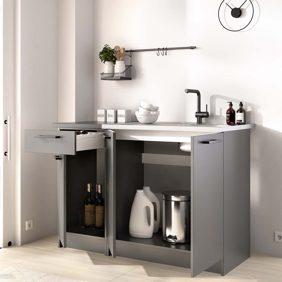 Conjunto de 2 módulos baixos de cozinha Kirsten
