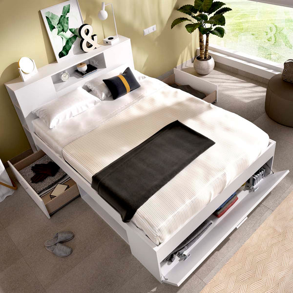Pack de poupança para casal Cama Lanka com cabeceira, Colchão Nova Plus e Estrado de 135 x 190 cm