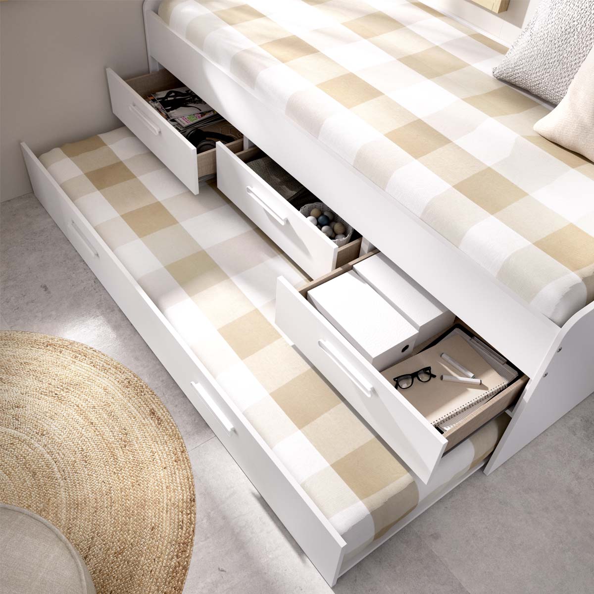 Cama de arrumação com três gavetas Leka