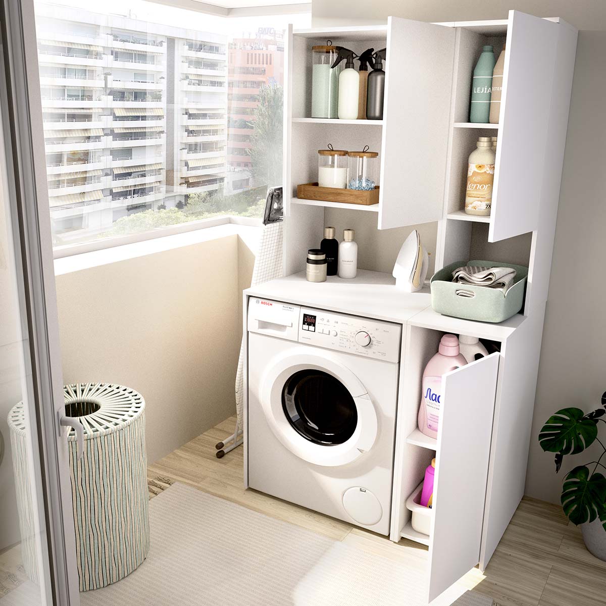 Armario para lavadora con modulo alto y mueble bajo auxiliar Fit