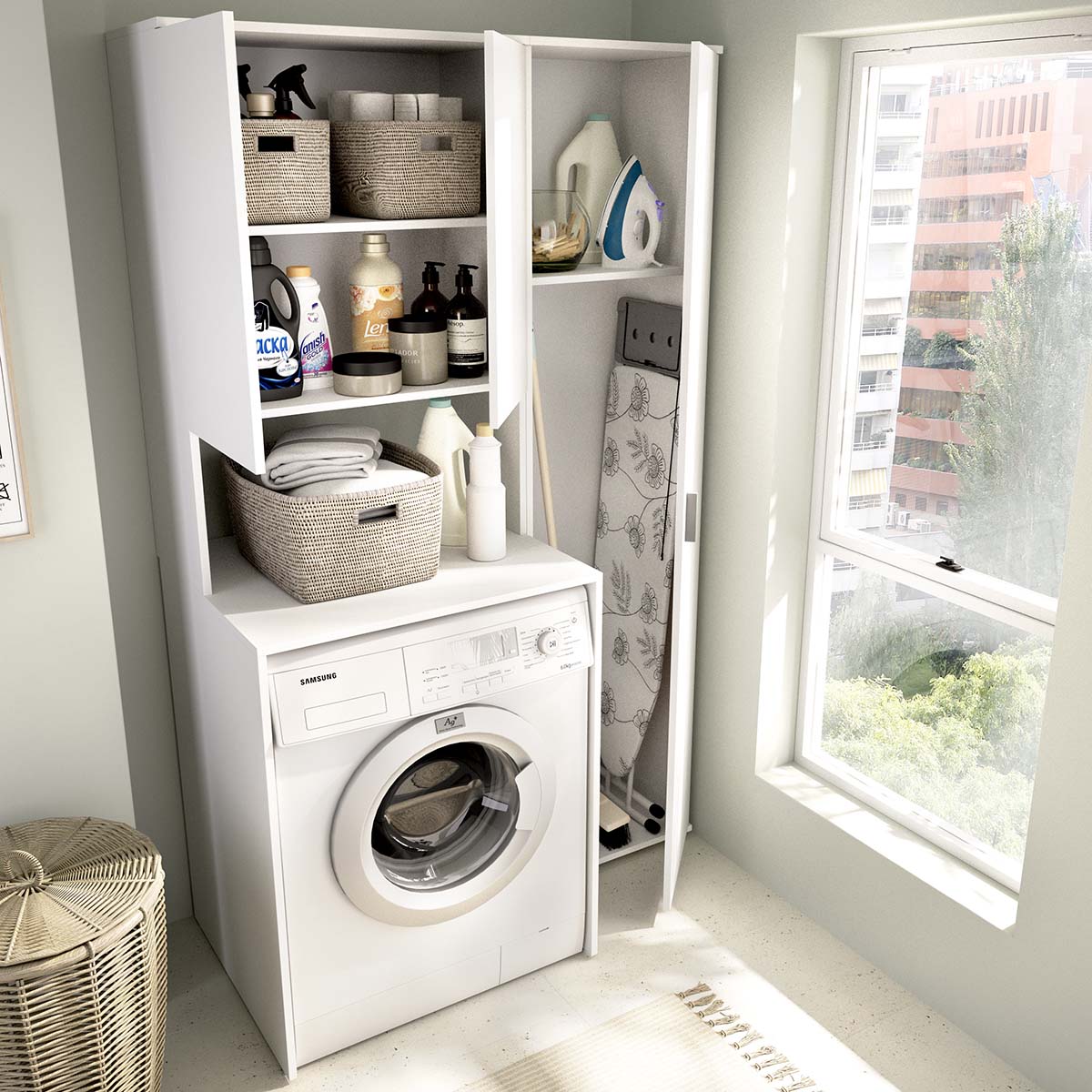 Armario para lavadora con modulo alto y columna auxiliar Fit