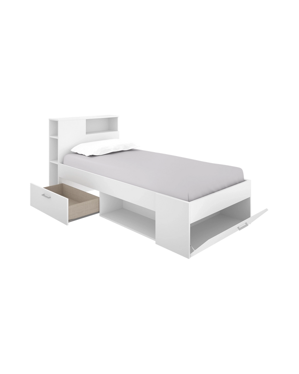Pack poupança juvenil Cama Lanka com cabeceira, Colchão viscoelástico Nova e Estrado 90 x 190 cm