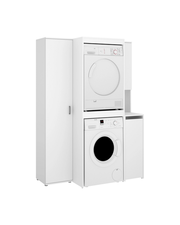 Armario lavadora secadora con modulo alto, modulo bajo y columna auxiliar 1 puerta Fit