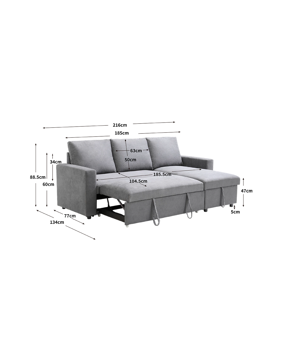 Sofá-cama com chaise longue reversível e arrumação Ivy