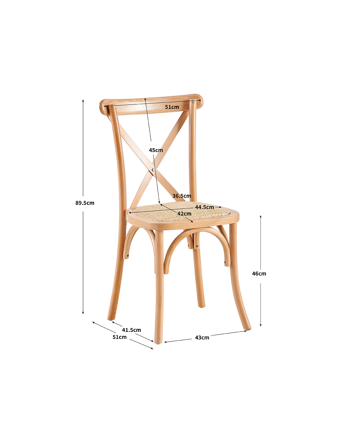 Conjunto de 2 cadeiras de sala de jantar em madeira Cruz