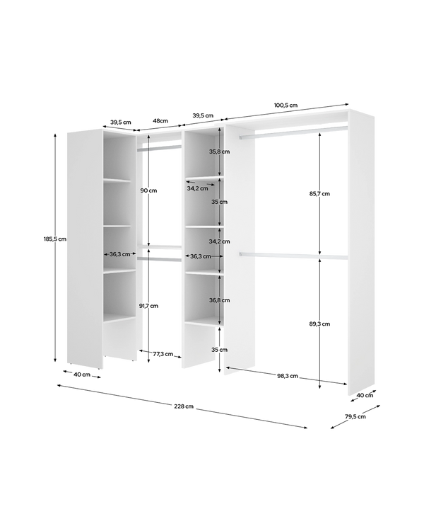 Armário-closet de canto ajustável com duas colunas Suit