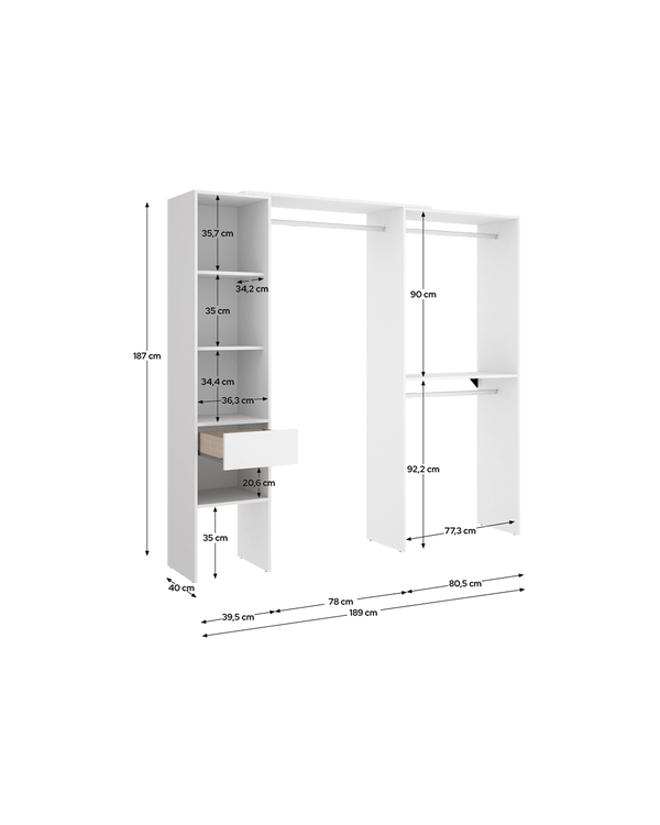 Armário closet ajustável com dupla montagem Suit
